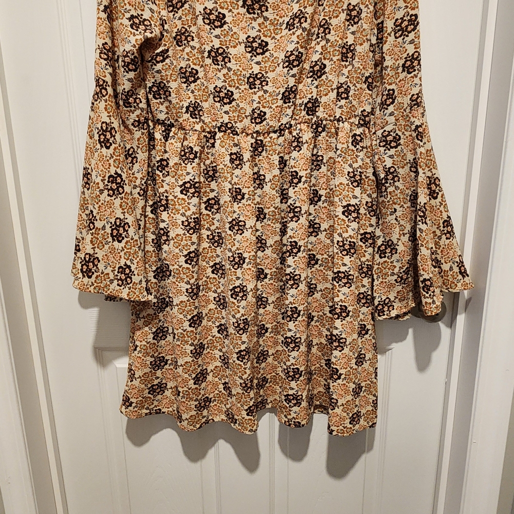 Floral Long Sleeve Dress - Brown and Cream